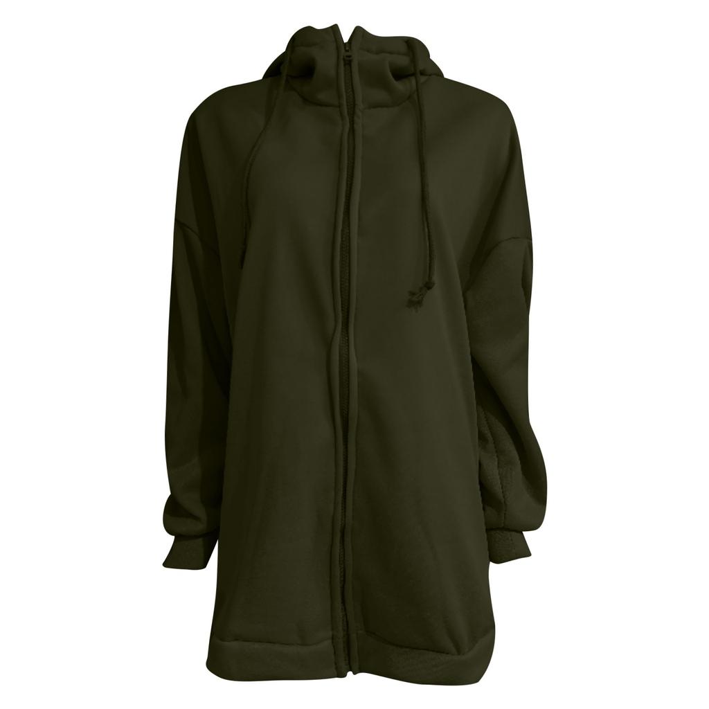 Lang genser med hette med glidelås for kvinner Lett løs genser med lange ermer, fritidsgenser med lomme