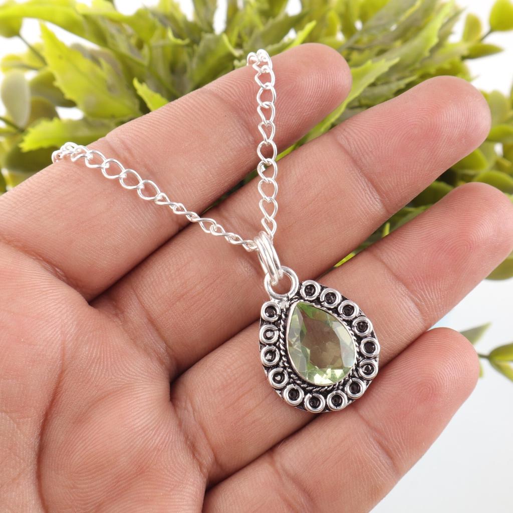 Natural Green Amethyst Sterling Silver Handmade Wife Gift Unique Pendant Jewelry PP-26-43