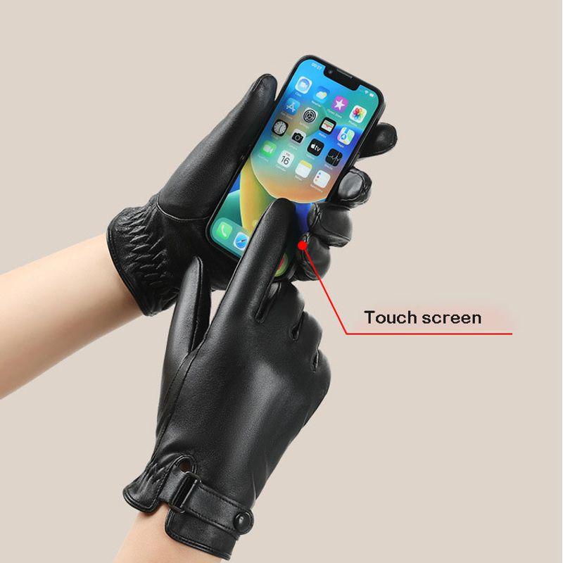 Winter Echte Schafsleder Handschuhe Herren Warm Samtgefüttert Vollfinger Touchscreen Outdoor Radfahren Fahren Motorrad Handschuhe
