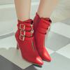 FOREADA Women Ankle Boots Pointed Toe Kitten High Heels Buckle Zipper Short Boots Ladies Fashion Shoes Autumn Winter