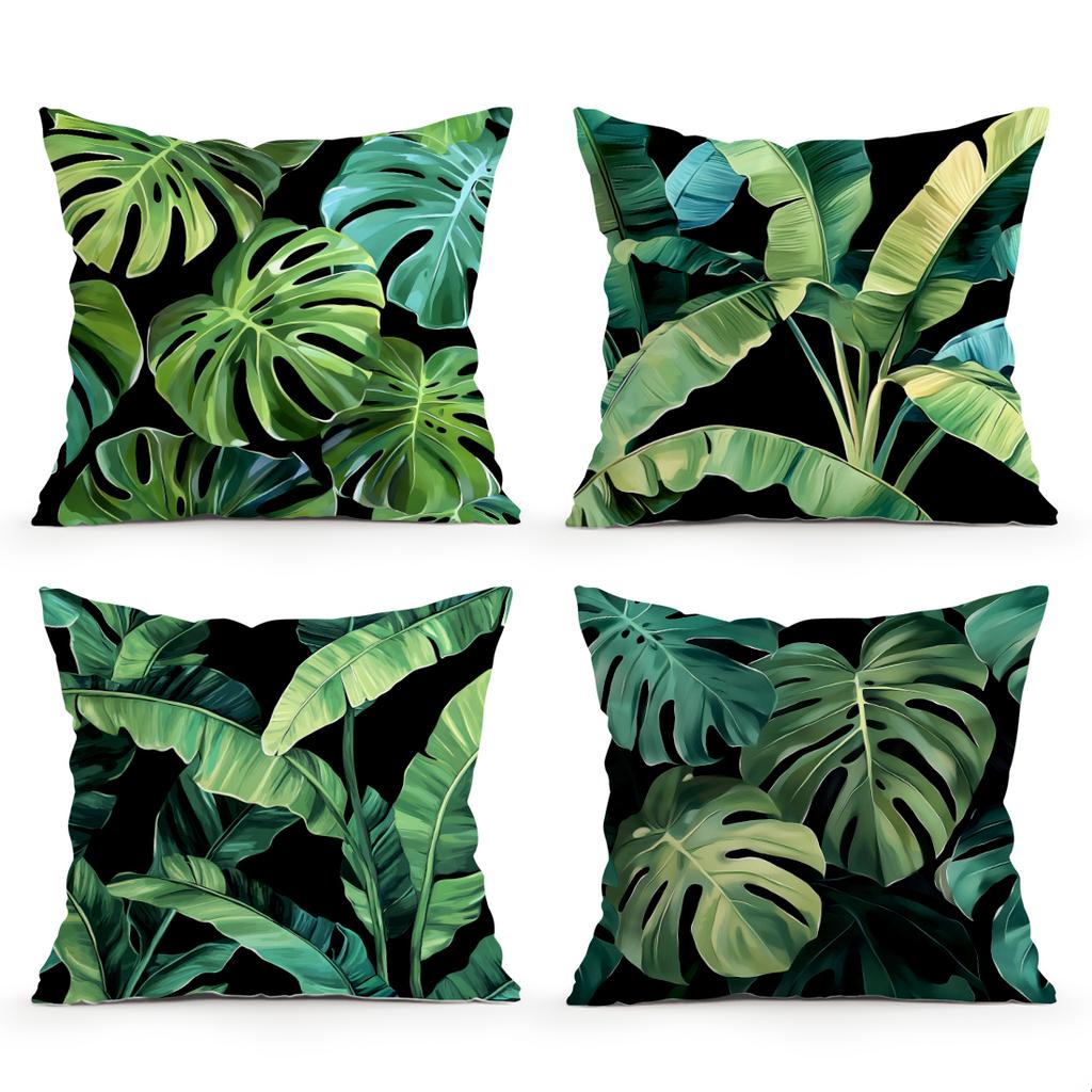Tropical-Themed Green Leaves Pillowcase Bedroom Sofa Cushion Cover 100% Polyester Living Room Cushion Pillowcase Home Decor