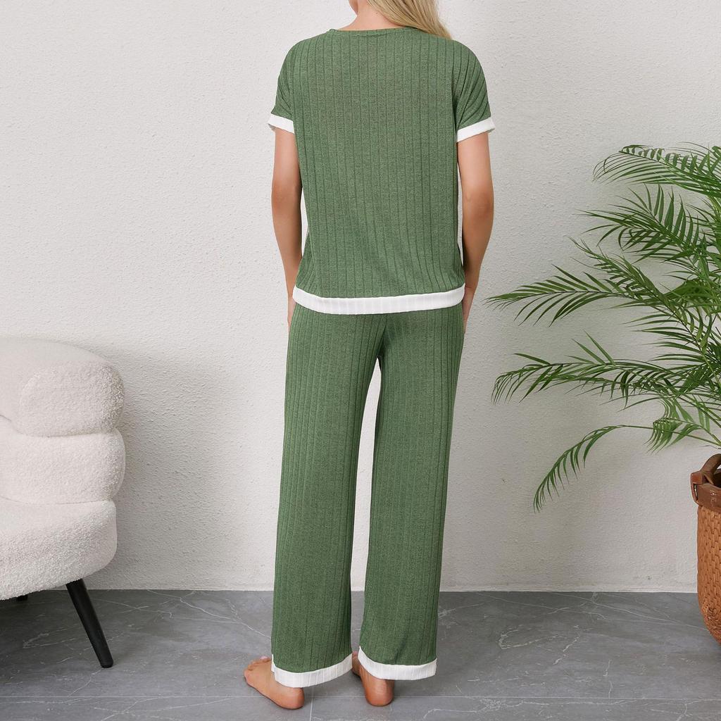 Dames Ribgebreide Loungewear Set - Losse Pasvorm, Eenvoudige Stijl voor Thuiswerken