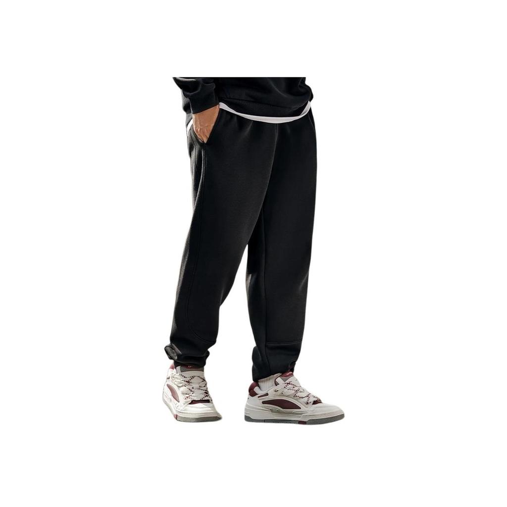 Li Ning Sports Lifestyle Series Solid Color Mid Waist Tapered Knit Joggers Men Joggers Black AKLT751-1