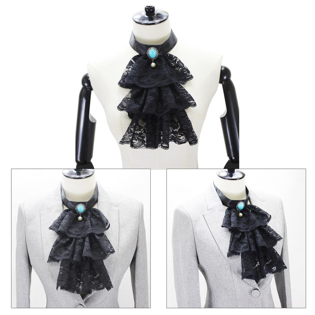 Women Men Multilayer Lace Ruffle Fake Collar Gothic Victorian Detachable Jabot Collar Party Steampunk Clothing Accessory