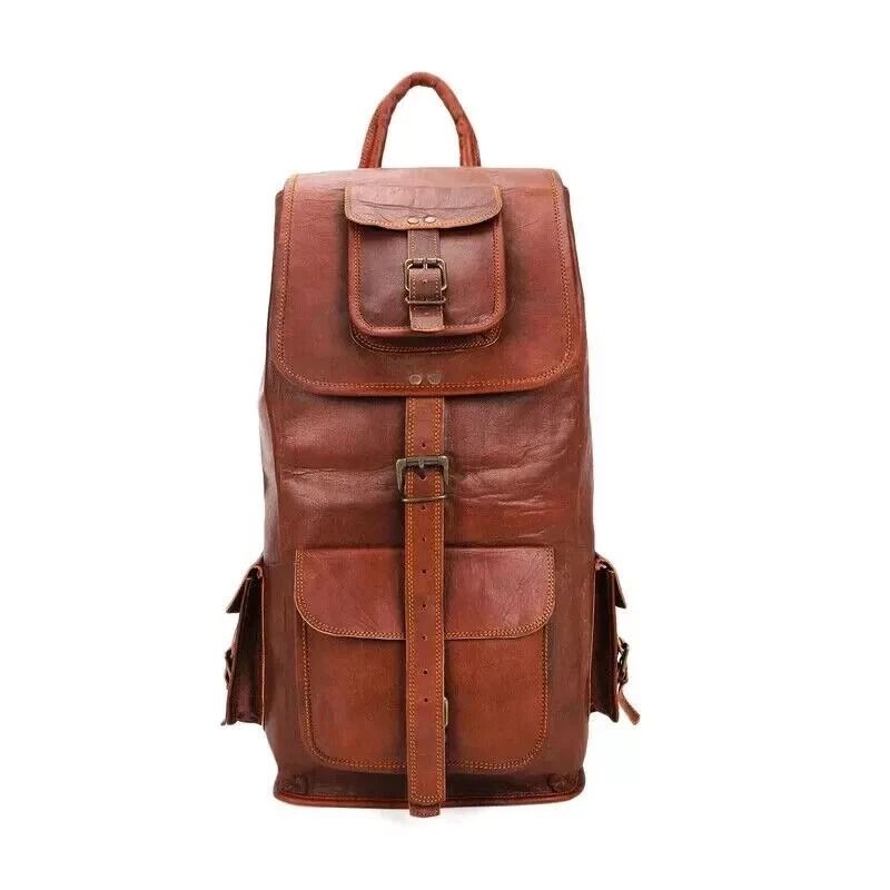Bag Leather Genuine Backpack Vintage Rucksack Travel Men's Laptop Brown New Men
