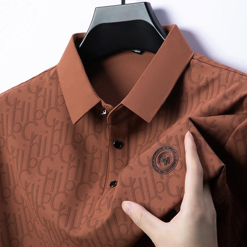 

Рубашка поло мужская, высококачественная, повседневная, с принтом букв, шелковая, бесшовная, с короткими рукавами, с лацканами L кирпич красный