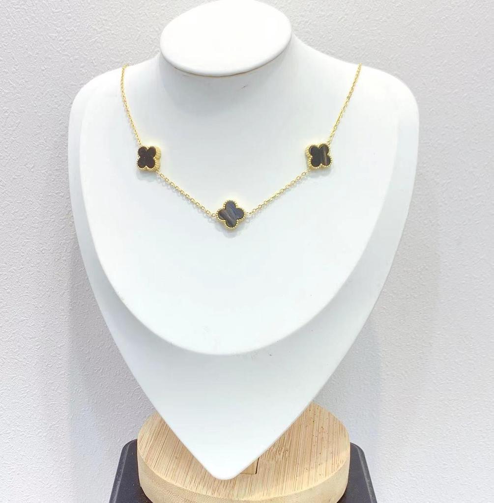 Korean Trendy Gold Four-Leaf Clover Double-Sided Necklace for Women Clavicle Chain Jewelry