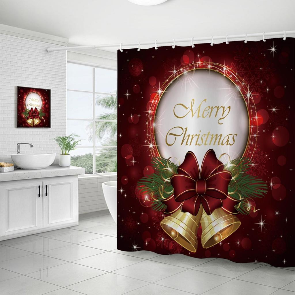 Best-Selling Christmas Digital Print Shower Curtain Waterproof, Includes Plastic C-Shaped Hooks