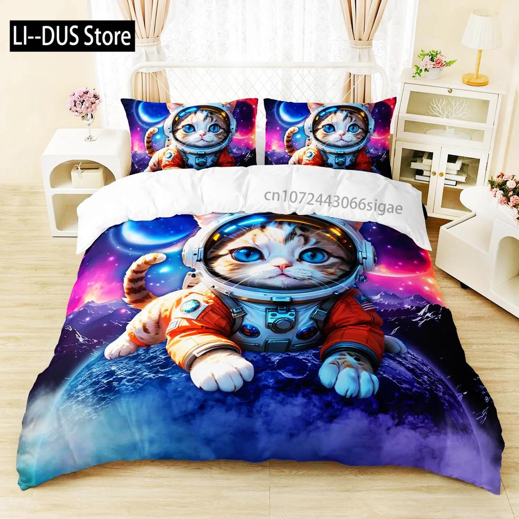 Astronaut Duvet Cover Set Cartoon Space Astronaut Decor Bedding Set Soft Breathable Comforter Cover With Pillowcase With Zipper