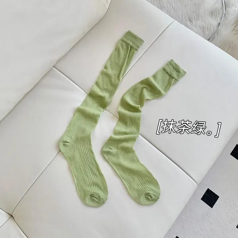 Women Thin Boneless Cotton Long Socks Jk Lolita Striped Pile-Up Stockings Trendy Breathable Soft Slim Knee High Stacked Socks