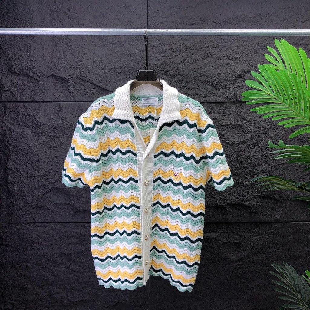 Women's Casual Knitted Wool Suit: Short-Sleeved Sweater & Shorts with Pearl Buttons and Color Matching.