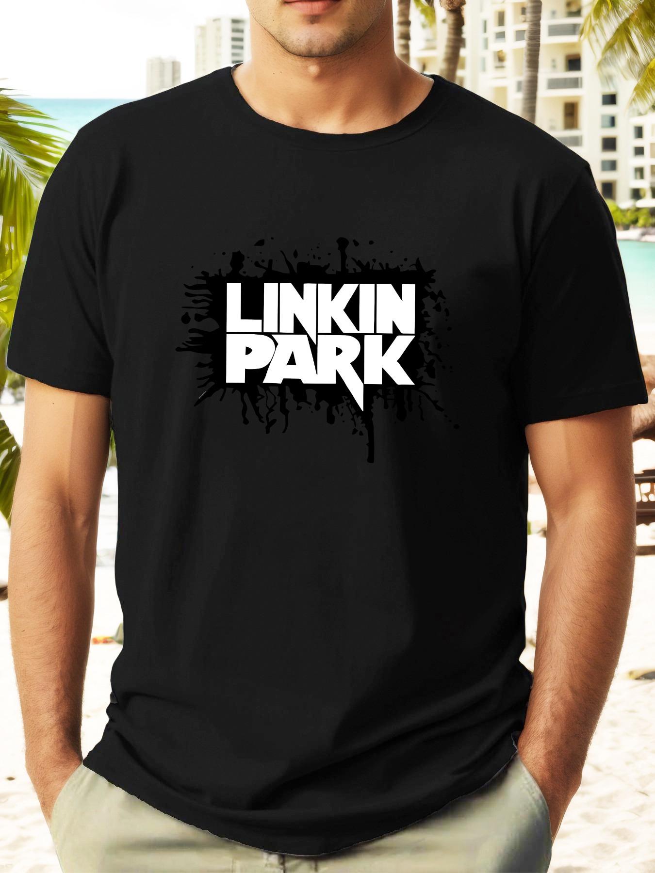 

Летняя футболка с графическим принтом Linkin Park - Бордовая уличная футболка с смелым белым текстом S