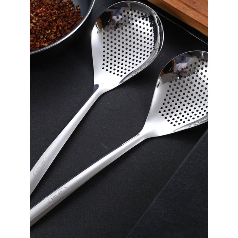 Pepper Big Strainer 304 Stainless Steel Spoon Long Handle Large Cooking Spoon Heart-Shaped Soup Ladle Perforated Ladle For Home Hot Pot Spoon