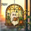 Window Suncatcher Decoration Halloween Ghost Reading Sun Catcher, Stained Glass Style Hanging Acrylic Catcher Ornament, Cute for Home Garden