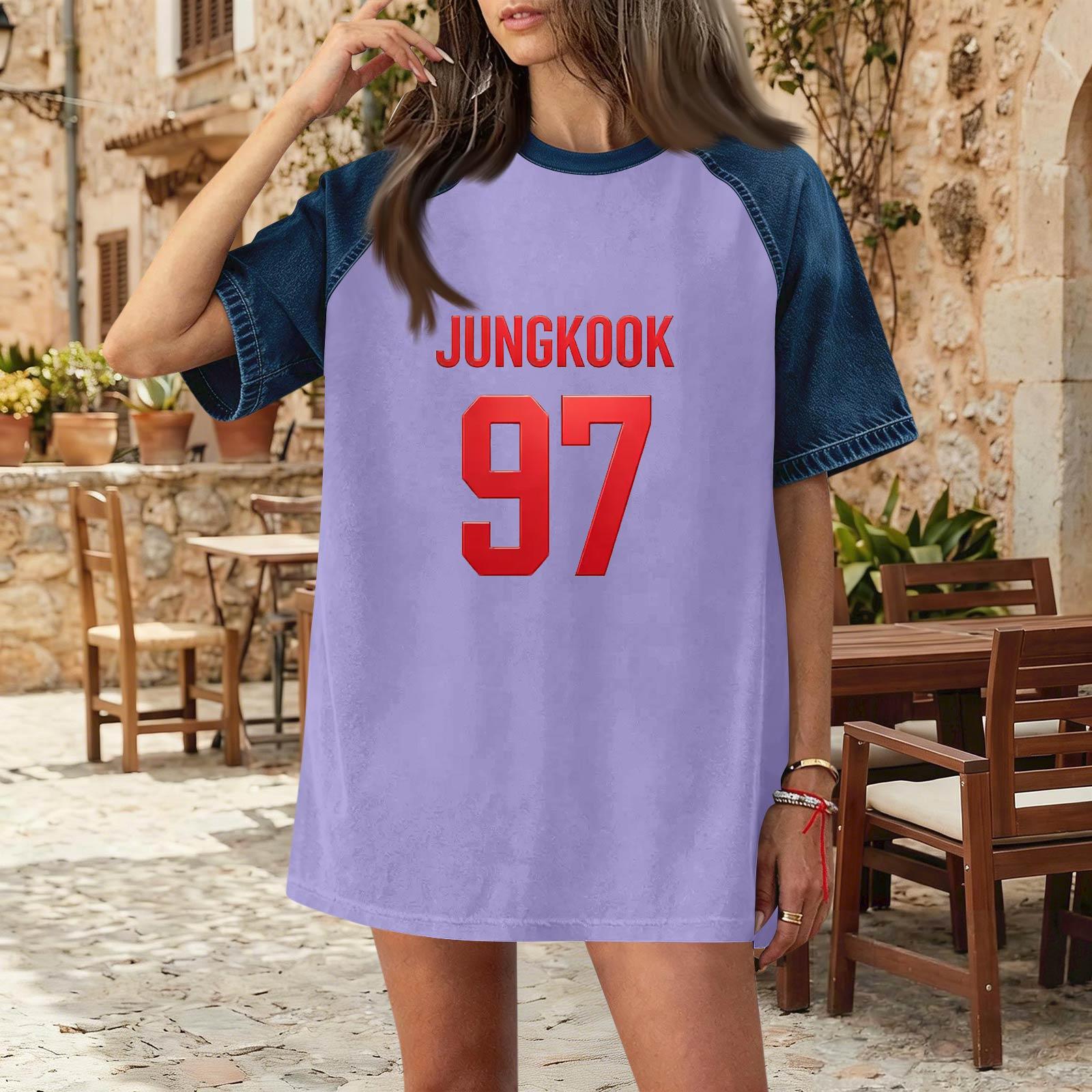 

Women s Denim Patchwork Top, Casual Short-sleeved Comfortable T-shirt, Fashionable For Spring And Summer. XL