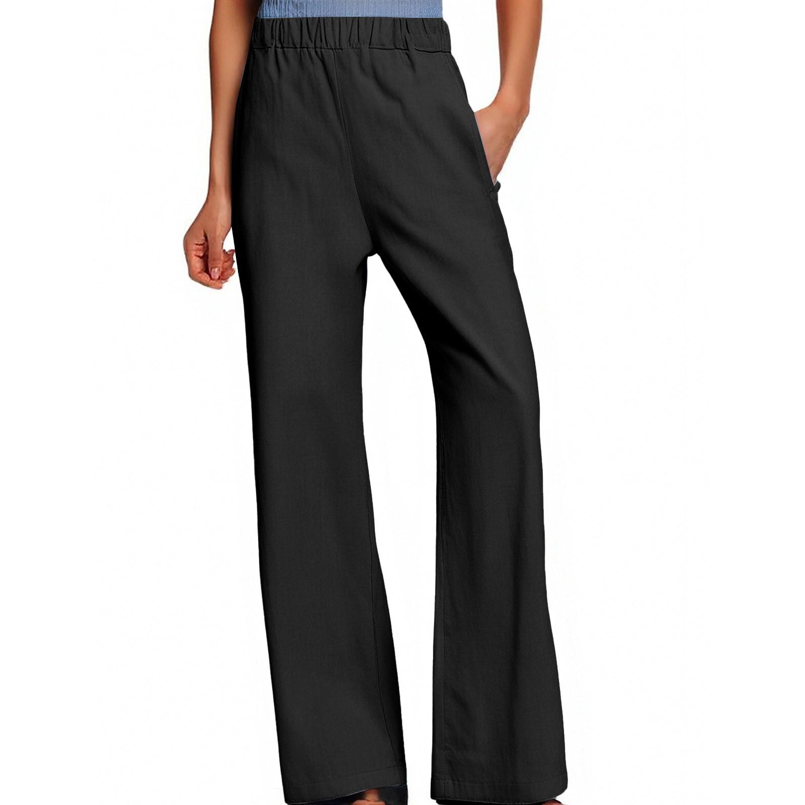 

Женские повседневные модные однотонные хлопковые льняные повседневные брюки, широкие брюки, спортивные штаны с карманами XXL чёрный