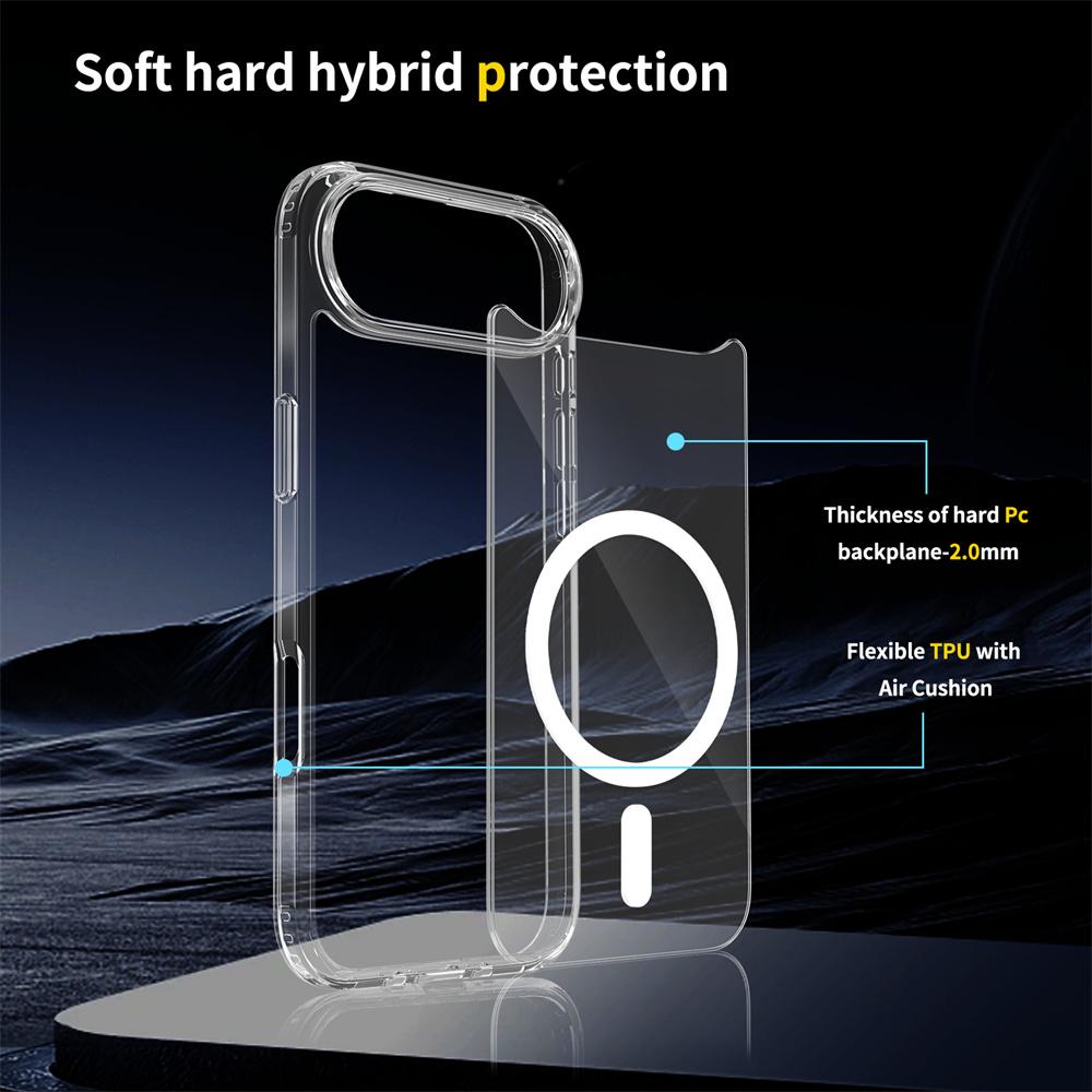 For iPhone 17 Air Magnetic Case 2.0mm Scratch Resistant TPU+PC Clear Phone Cover