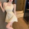 French Retro Light and Familiar Style Small Man Hanging Neck Square Collar Fashion Dress Summer Temperament Backless a Word Short Skirt Women