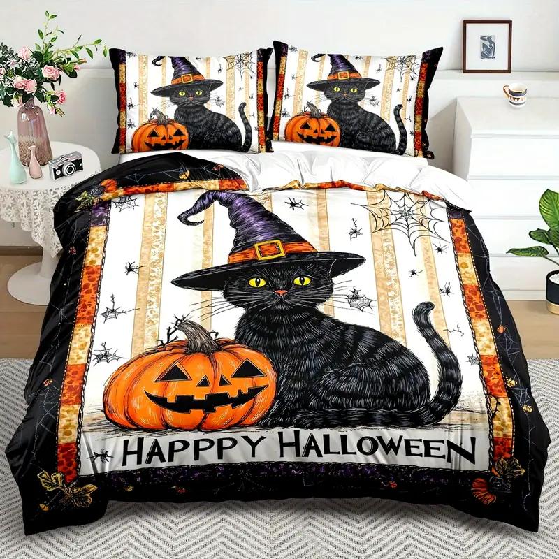 Halowen Comfortable Quilt Cover Set Halowen Theme Comfortable Beding Set Digital Print Plaid Patern Lovely Ghost Pumpkin One Comfortable Quilt Cover