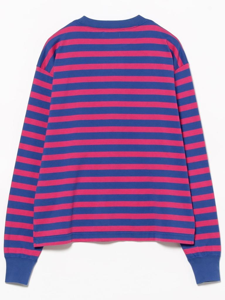 Beams Boy Women's Basic Striped Long Sleeve L/S Tee, Blue/Pink, Free Size