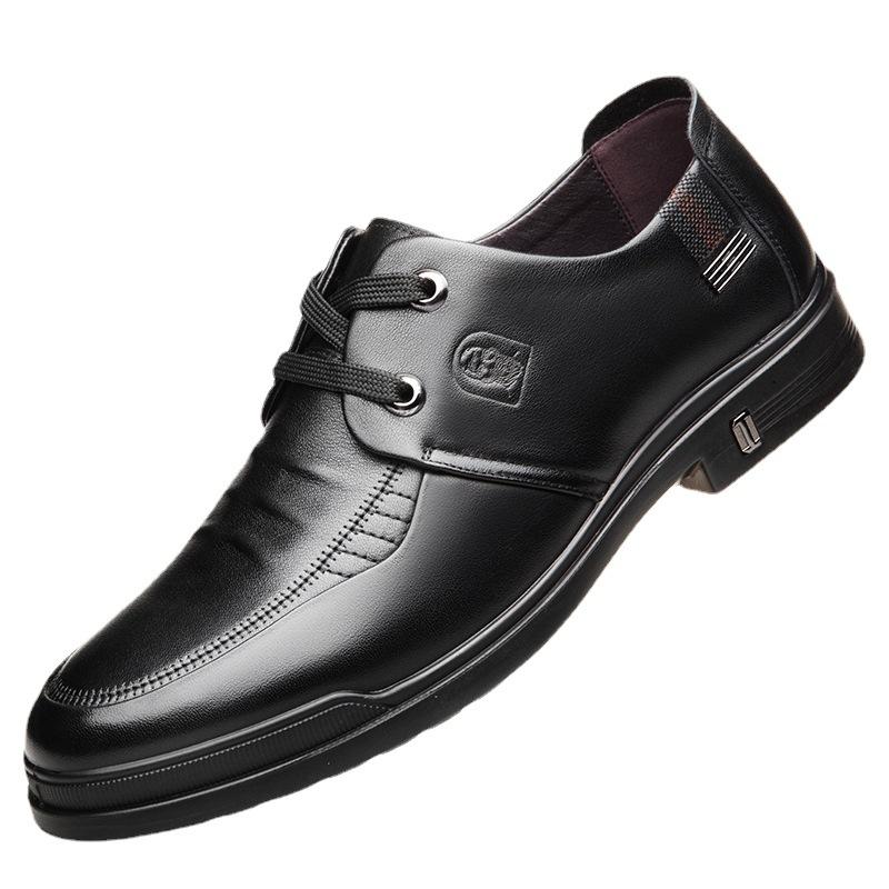 Old Man Head Leather Shoes Men's Business Professional Casual Leather Shoes Flat Bottom Round Head Cotton Low Top Men's Shoes