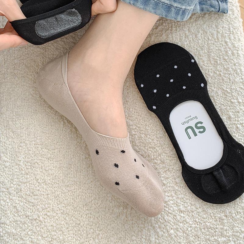 Cute and Versatile Simple Polka Dot Socks for Spring and Summer, Women's Shallow Mouth Invisible Boat Socks, Breathable Thin Women's Socks