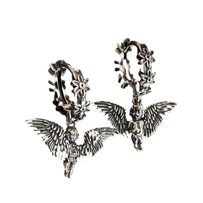 

Angel Wing and Flower Hoop Earrings for Women Fashionable Drop Ear Rings Ear Pendants Elegant Party Wear Jewelry 1