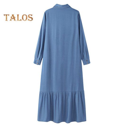 Rochie maxi pentru femei Guler răsturnat cu mânecă lungă Cardigan cu un singur piept, largi, de culoare uni, cu volane, tiv fluid, călătorie, primăvară vară