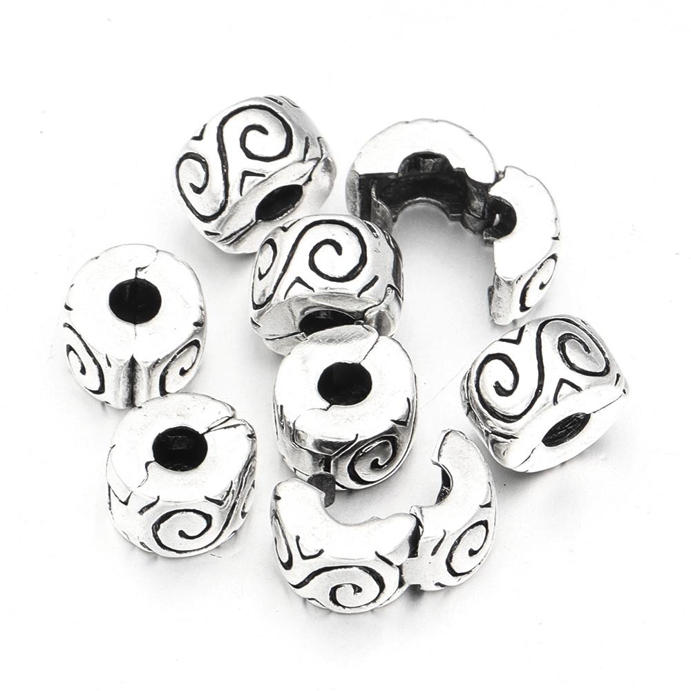 5pcs Positioning Buckle Multiple Styles Ancient Silver Fixed Clip Big Hole Spacer Beads For Jewelry Making DIY Bracelet Necklace