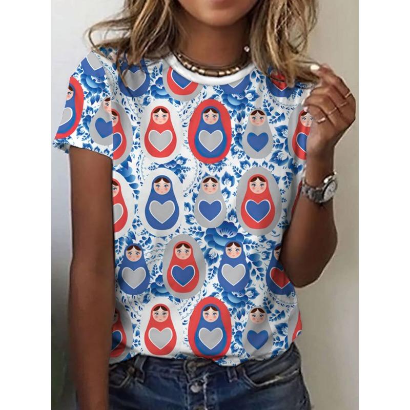 3D Print Women Round Neck Short Sleeve T Shirt Tees Harajuku Y2K Top Female Clothing
