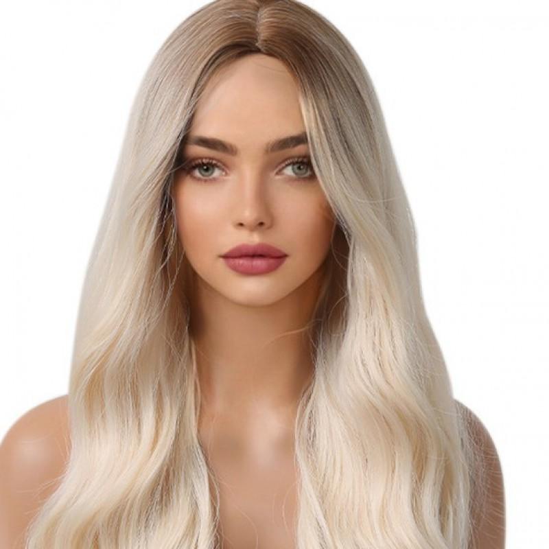 Long Wavy Synthetic Wig With Brown To Light Blonde Ombre Gradient Heat-Resistant Fiber Natural Look Women