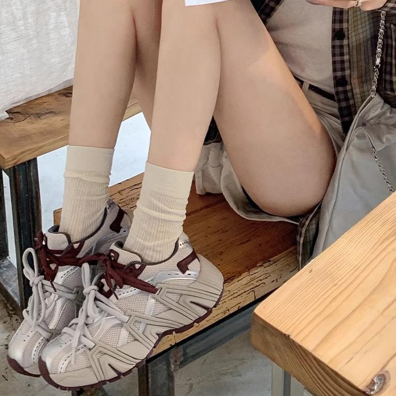 Leather platform dad shoes women's 2025 autumn new mesh breathable comfortable versatile casual sports shoes running shoes