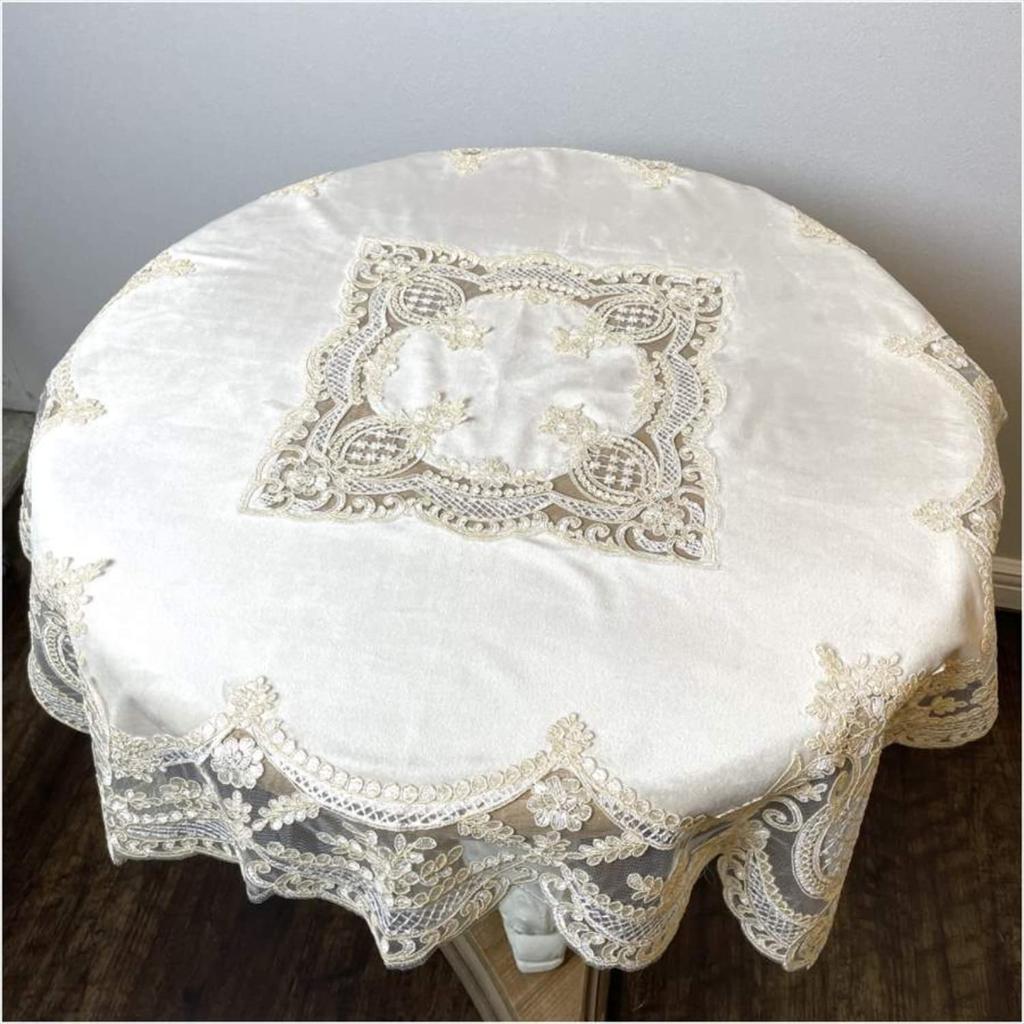 Elegante Tischdecke aus italienischer Spitze, Beige, 85x85cm, für Schönheitssalons und Nagelstudios, 12116TC