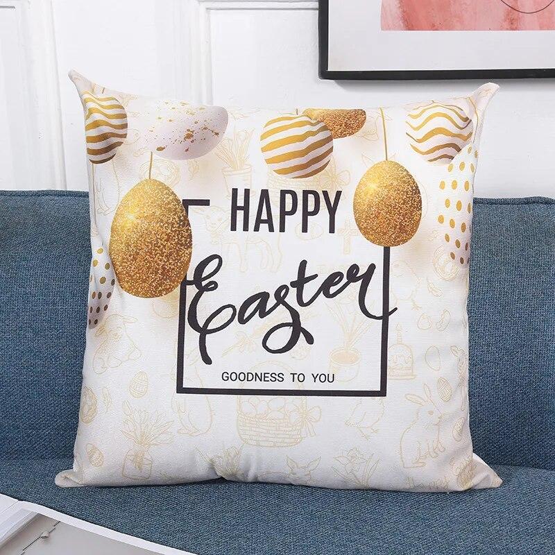 Home Decoration Pillowcase Happy Easter Cute Bunny Egg Print Pillowcase Living Room Sofa Cushion Cover