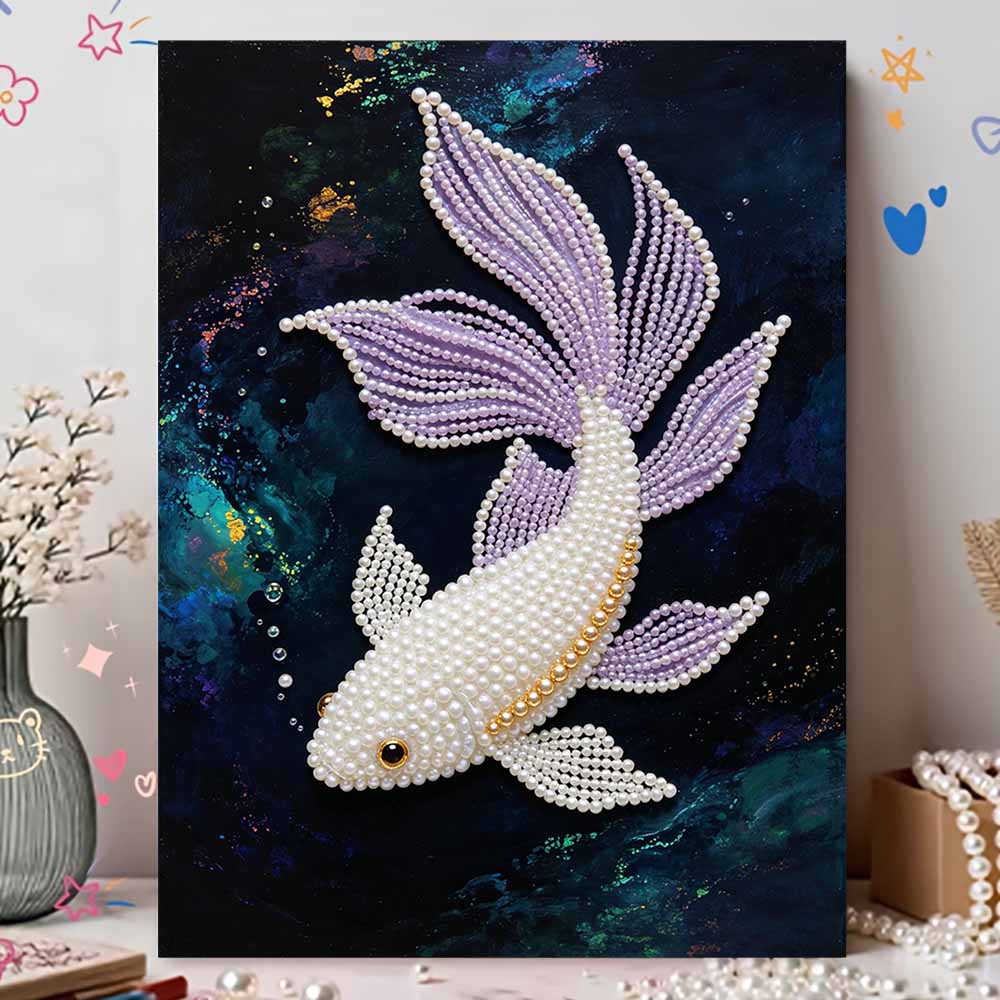 5D Round Pearl Painting Kit Elegant Koi Fish Pattern DIY Handmade Crystal Artist Home Interior Decor Gift