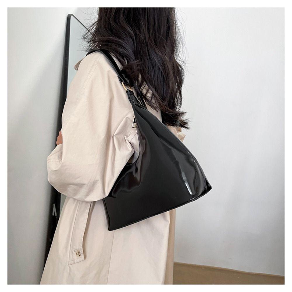 Elegant Glossy Shoulder Bag Women Fashion PU Leather Solid Messenger Bag Purse Ladies Tote Bags