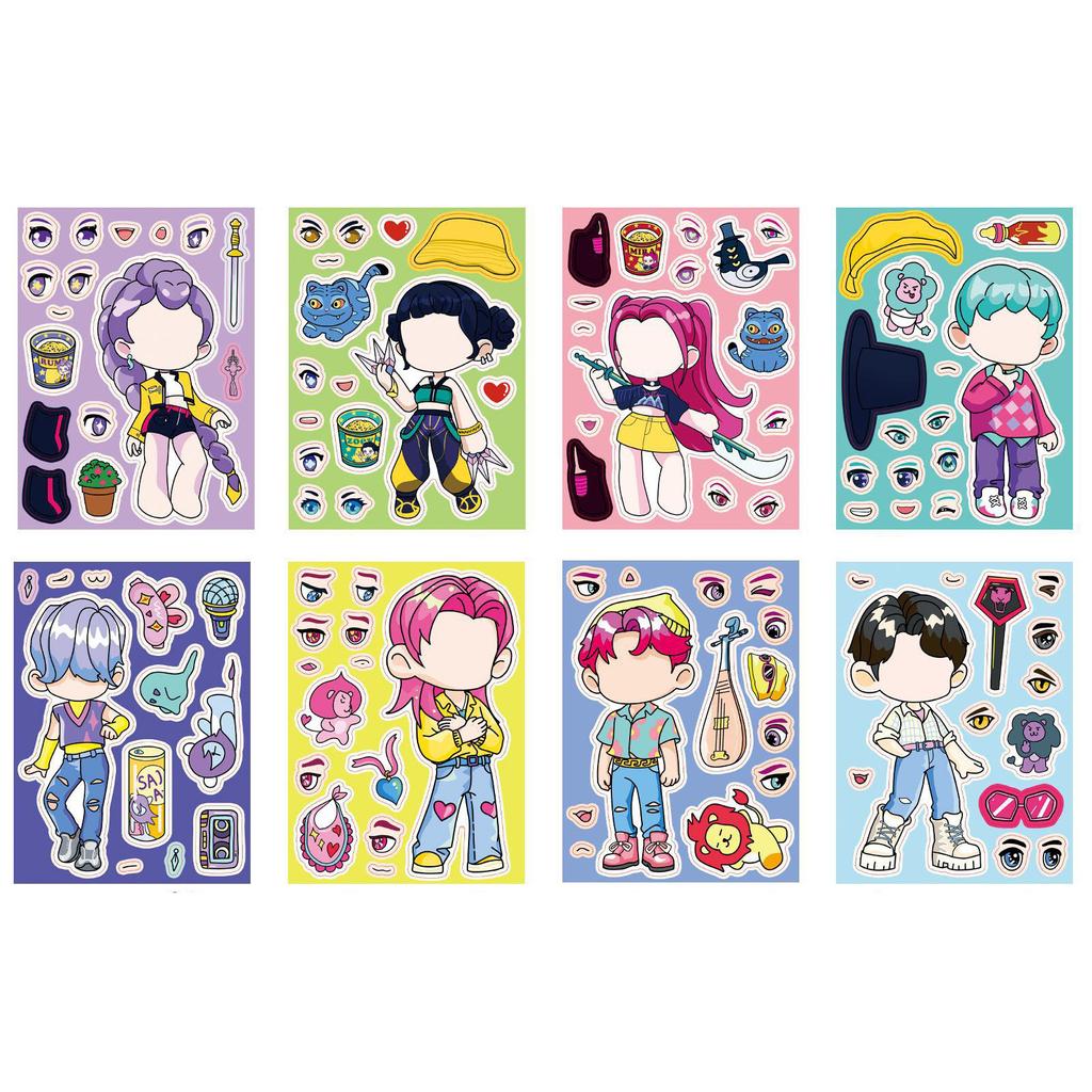 8Pcs/Set Anime Kpop Demon Hunter Sticker Make A Face Funny Assemble Jigsaw DIY Sticker Toys