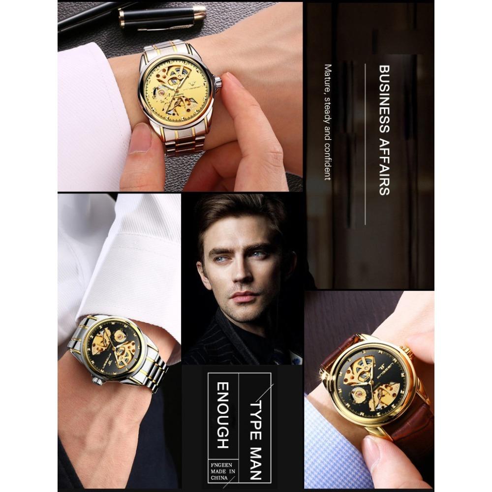 Top Luxury Golden Full Stainless Steel Men Aautomatic Mechanical Watch Business Hollow Men's Watches Waterproof Mechanical Gifts