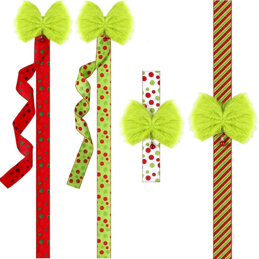 Christmas Cabinet Ribbon Bow Green Velvet Hanging Ornament Cabinet Door Decoration Holiday Big Bow