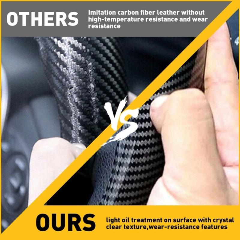 Set Of 2 Elegant Carbon Fiber Design Steering Wheel Covers Strong Natural Fiber Construction Case for Season Use