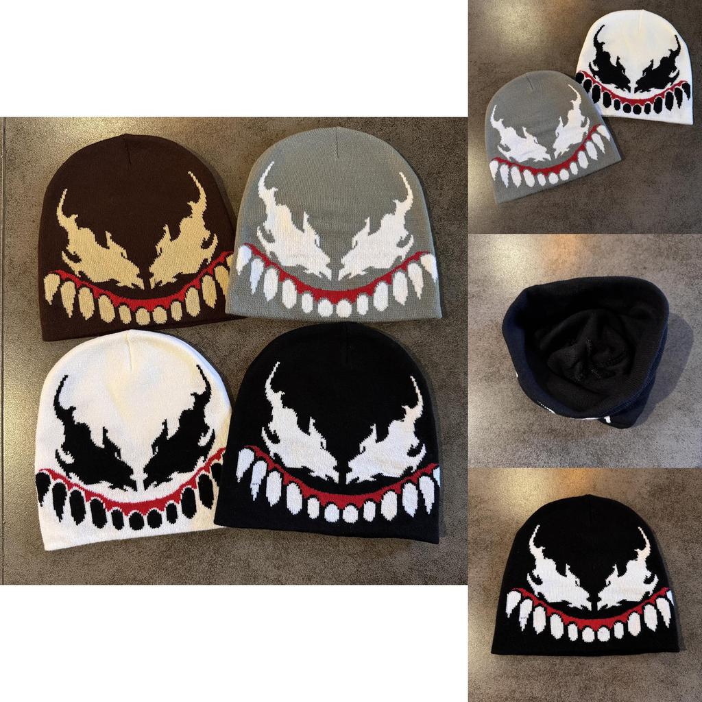 Venom Fashion Knit Cap Casual Streetwear With Acrylic Material For Autumn Winter Warmth