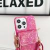 Wallet Lanyard Case for iPhone 16 15 14 Pro Max 11 12 13 15 Pro X XR XS 7 8 Plus Bag Crossbody Strap Crystal Lizard Design Cover