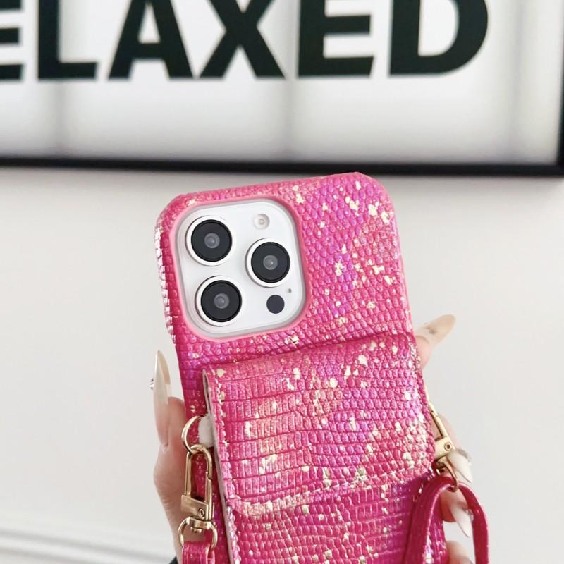 Wallet Lanyard Case for iPhone 16 15 14 Pro Max 11 12 13 15 Pro X XR XS 7 8 Plus Bag Crossbody Strap Crystal Lizard Design Cover