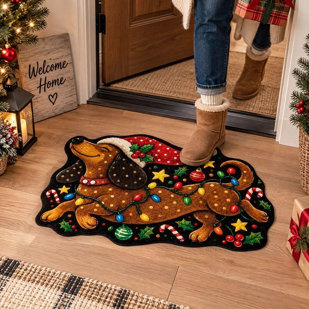 Irregular Shape Christmas Doormat Soft Faux Cashmere Floor Rug Entryway Rug  Front Door Hallway
