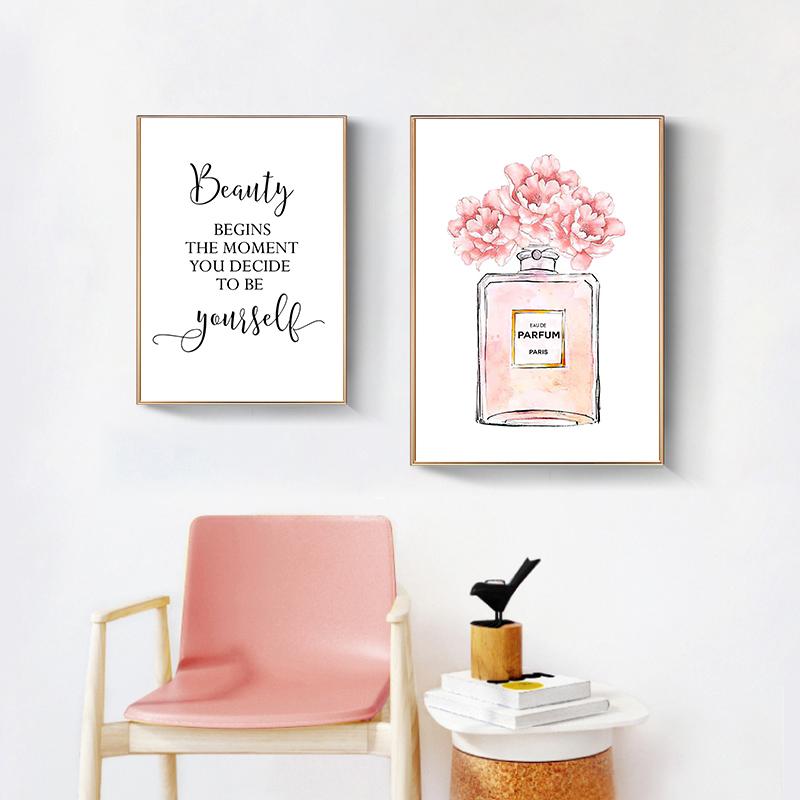 Fashion Luxury Perfume Bottle Canvas Painting Nordic Flower Poster Print Wall Picture Modern Girl Room Decor