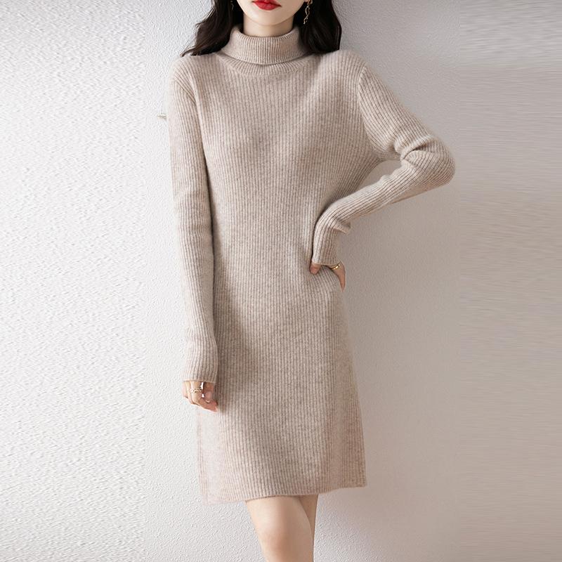 Women Sweater Dress 100% Wool MODERN NEW SAGA Turtleneck Knit Long Pullover Winter Jumpers Wool Long Dress Female