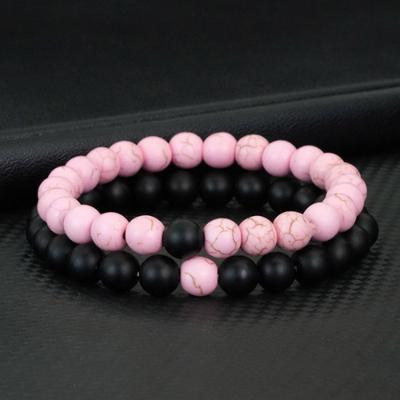 Set Bracciali Romantici per Coppia 2 Pezzi 8mm Occhio di Tigre Roccia Vulcanica Bracciale a Filo Regalo di San Valentino Bracciale Abbinato Bianco Nero
