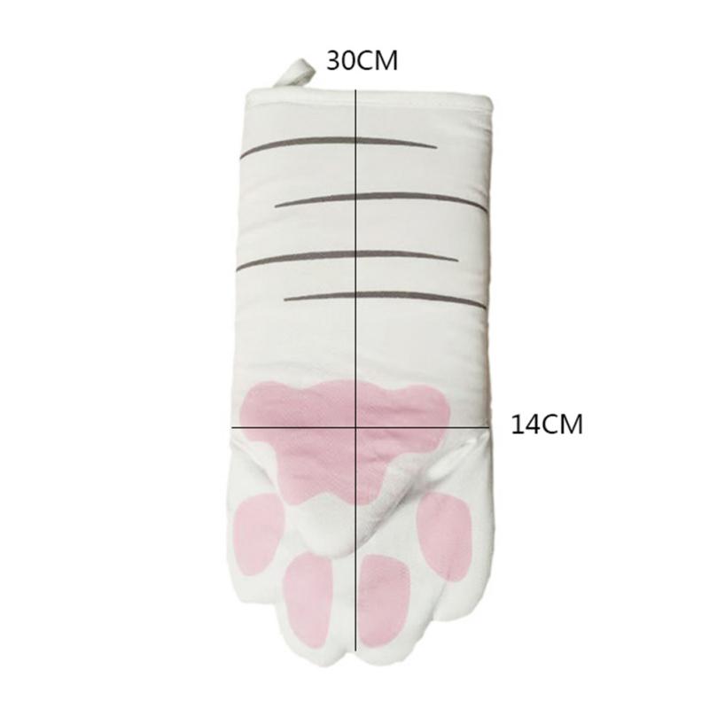1PC Cute Cartoon Cat Paws Heat Resistant Oven Mitts Long Cotton Baking Insulation Microwave Non-slip Gloves Animal Design