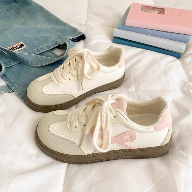 Retro Fashion Women's New Round Head Flat Baseplate Shoes College Style Casual Lace-up Little White Shoes