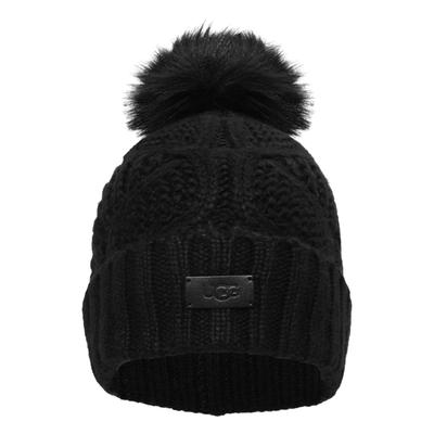 UGG Cable Beanie with Pom One Size Women's Pom, Black/White,
